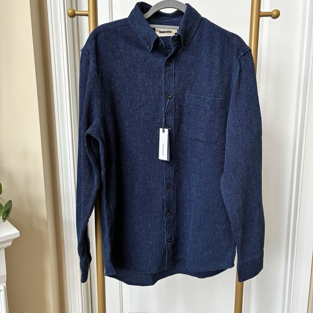 Taylor Stitch The Jack Shirt Rinsed Indigo Waffle Knit Button Down Men's NWT 40